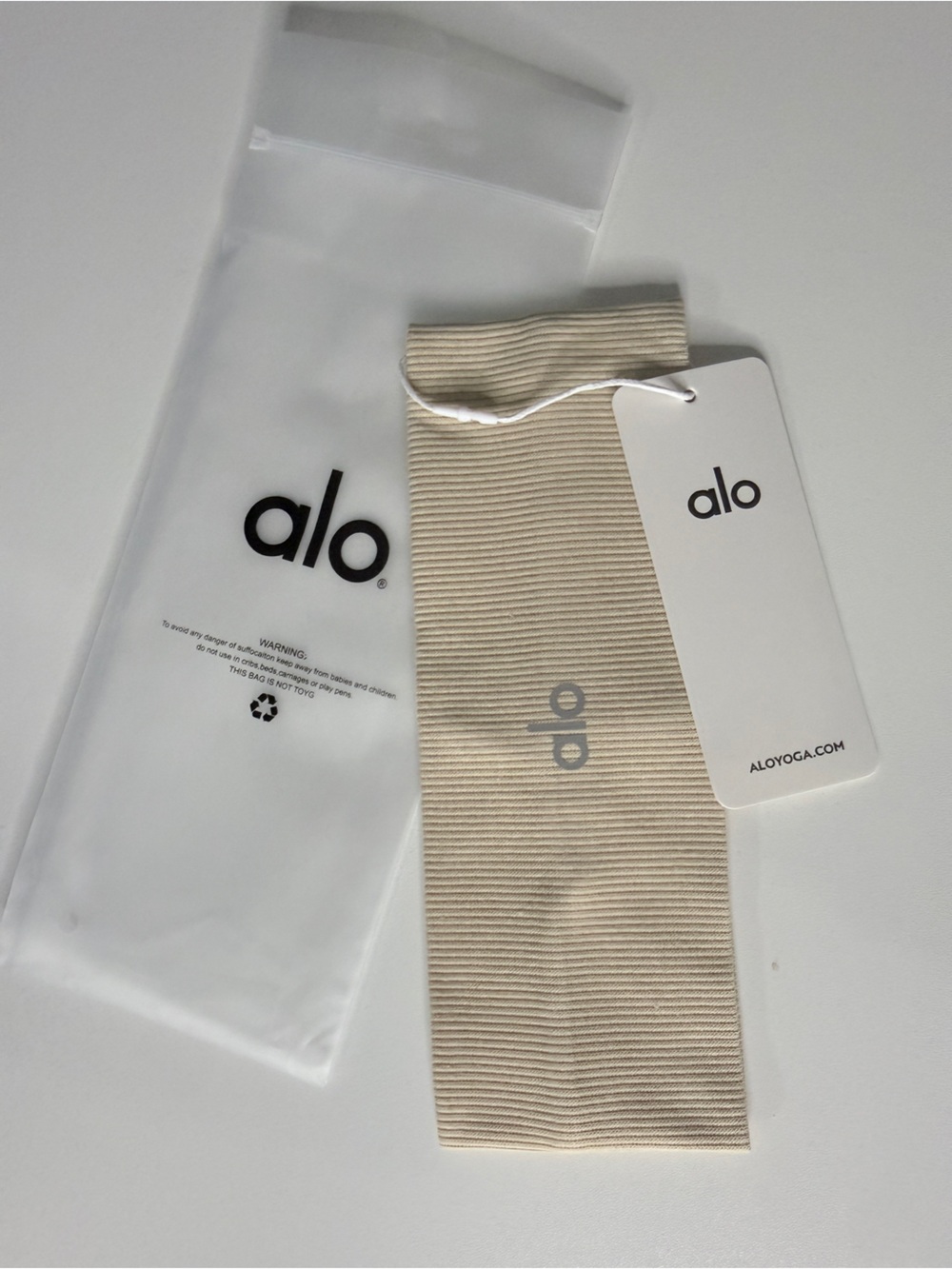 ALO Yoga Beige Band Hair Wrap with Logo Tag